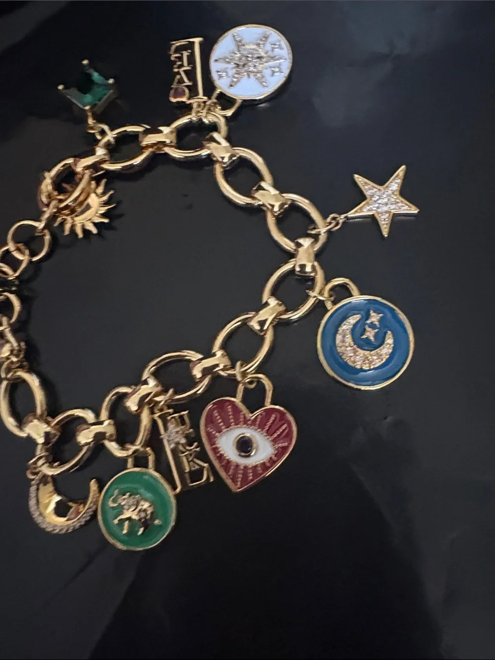 kate spade Gold-Tone Crystal & Mother-of-Pearl Evil Eye Heart Charm Bracelet - Picture 4 of 6